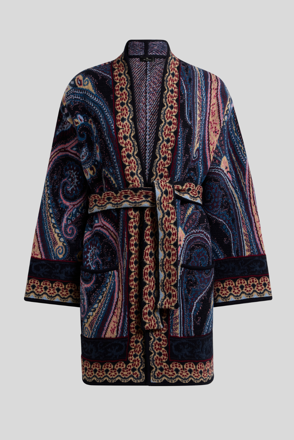 Paisley Knit Belted Cardigan Coat