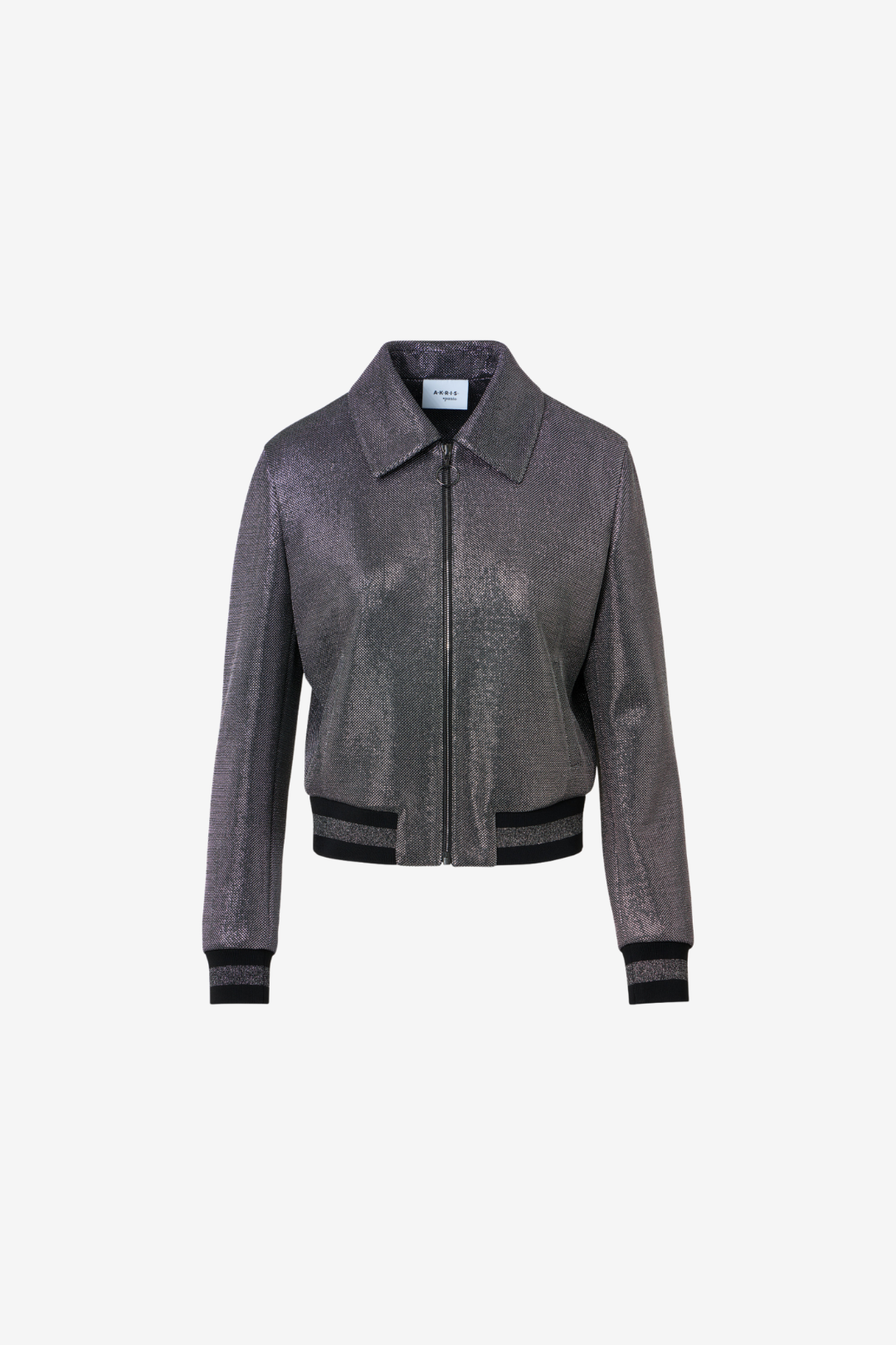 Short Metallic Birdseye Jersey Bomber Jacket