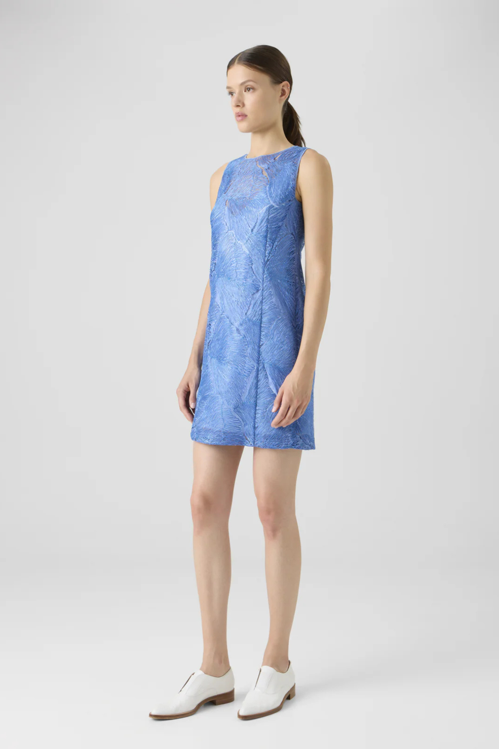 Techno Lacquered Sea Fan Lace Sheath Dress