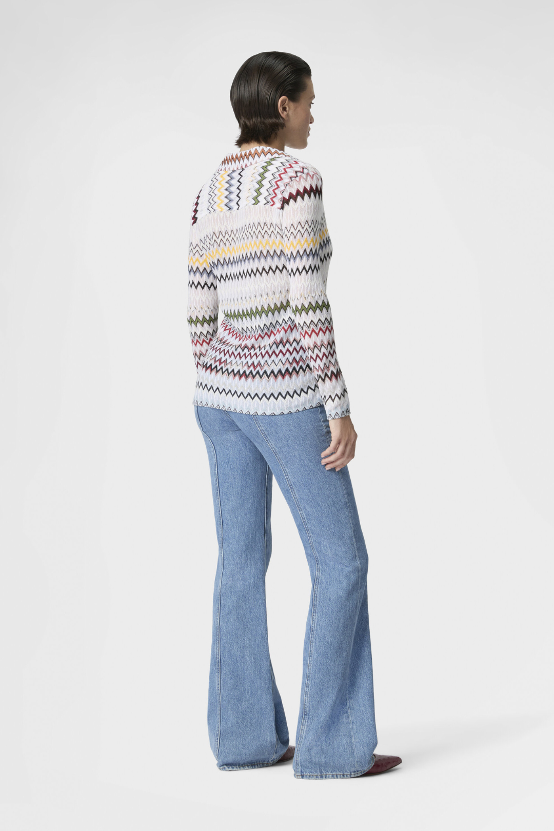 Cotton and Viscose Blouse with Zigzag Pattern and V-neck