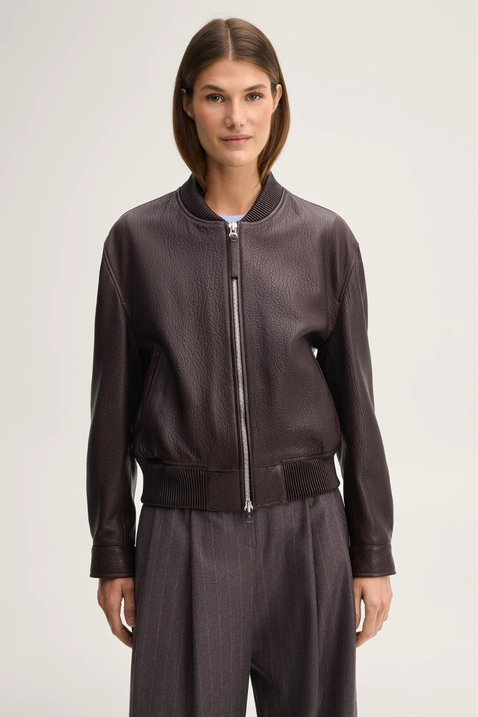 Lamb Nappa Leather Blouson Jacket in Dark Red