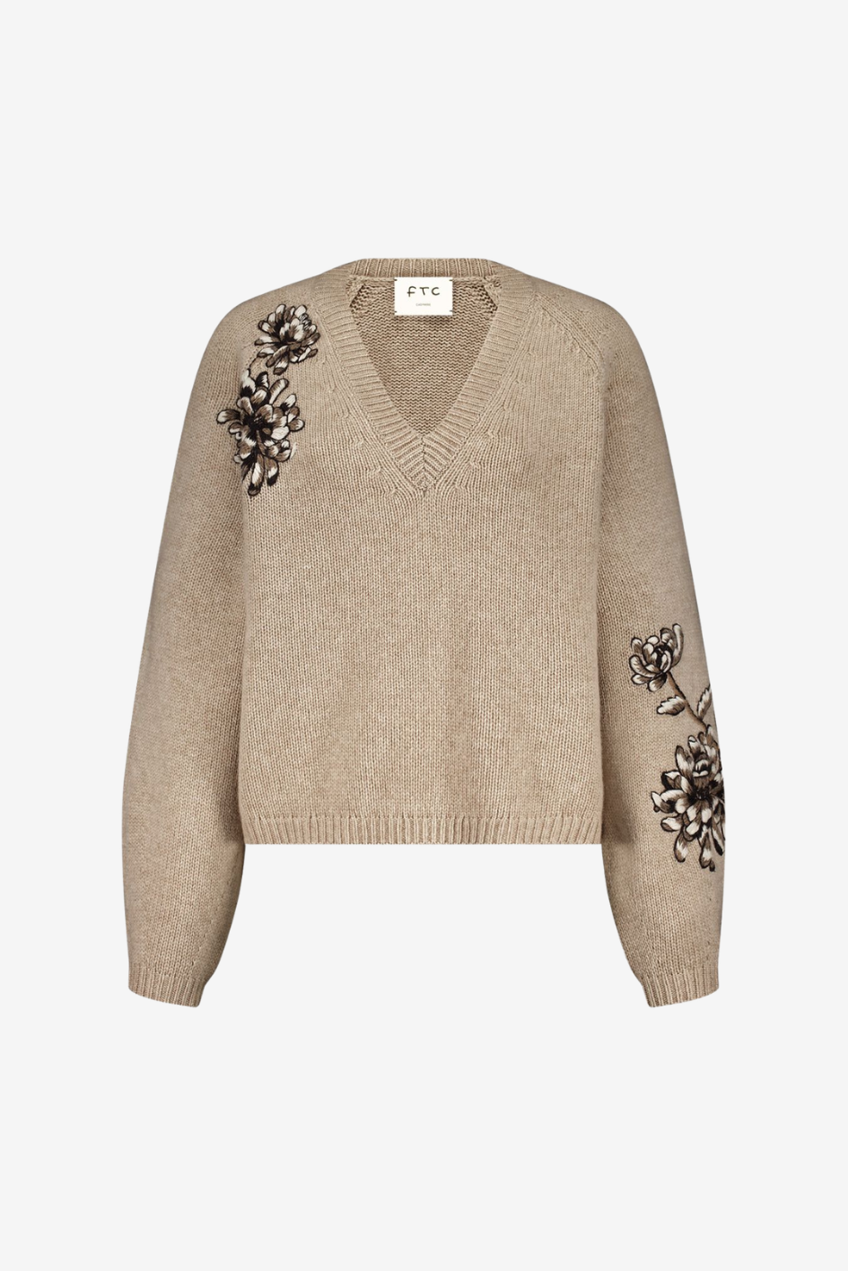 Cashmere V-Neck with Floral Embroidery