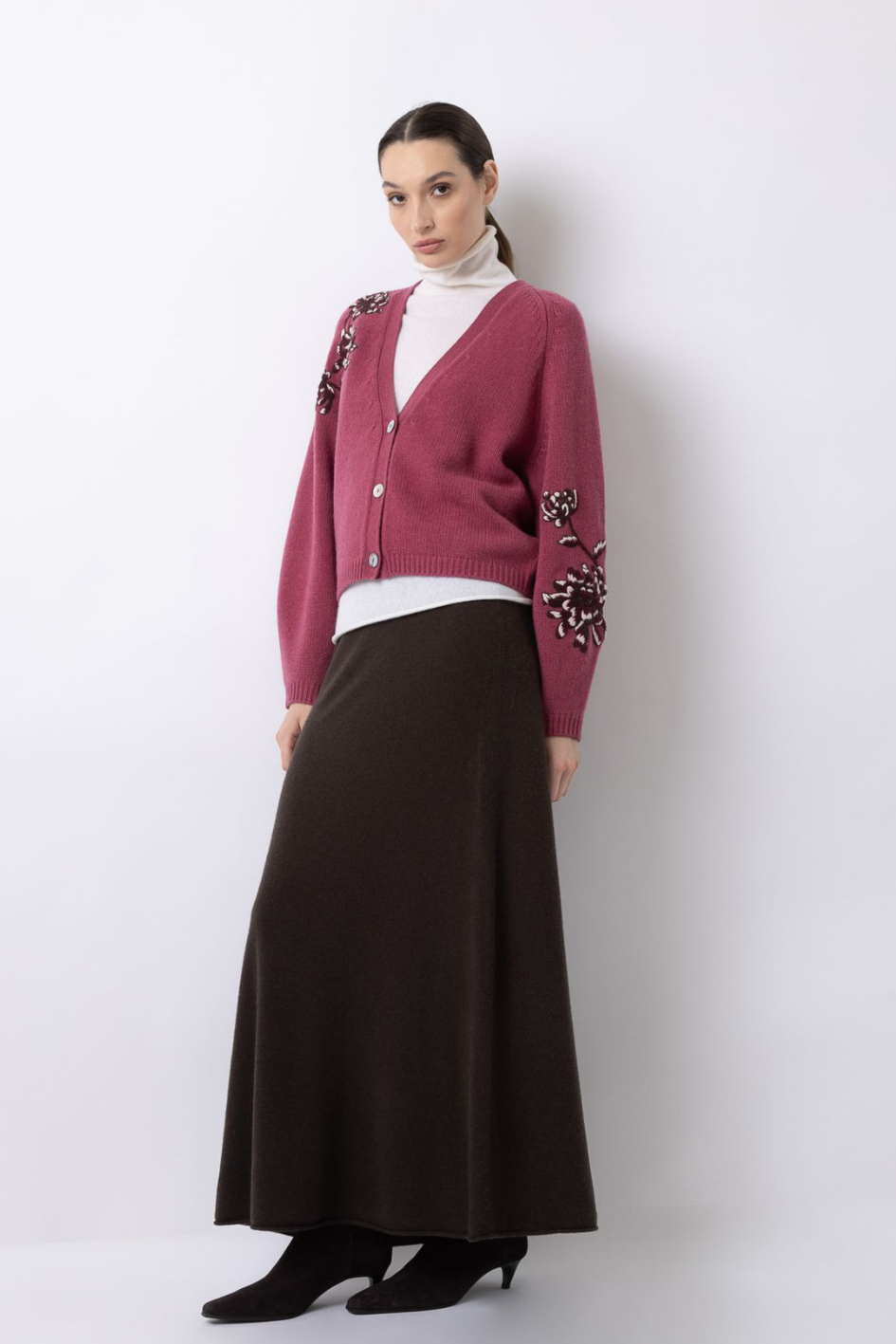 Floral Motif Cashmere Cardigan