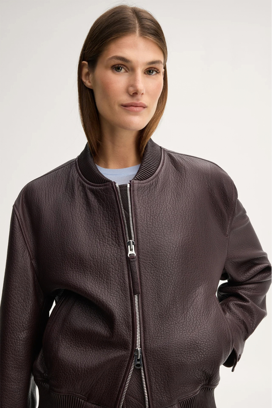 Lamb Nappa Leather Blouson Jacket in Dark Red