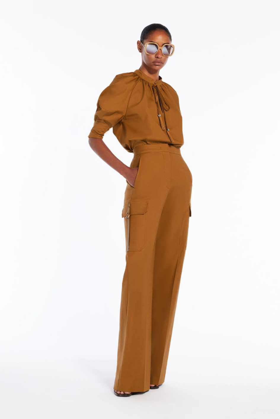 Cotton Shirt Blouse with Balloon Sleeves