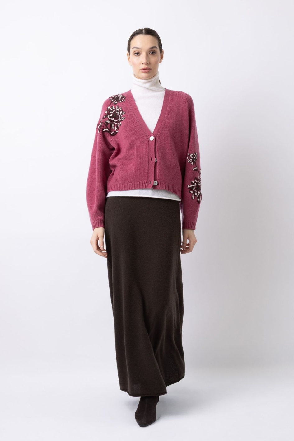 Floral Motif Cashmere Cardigan