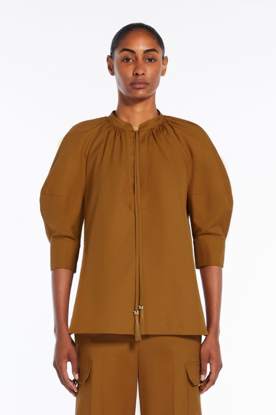 Cotton Shirt Blouse with Balloon Sleeves