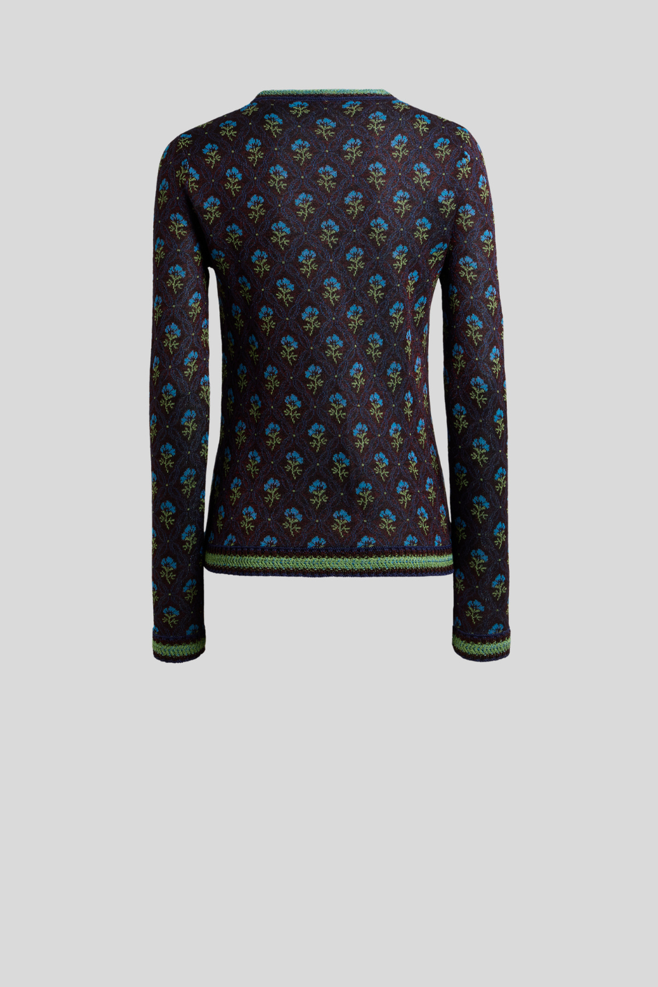 Floral Knit V-Neck Cardigan in Midnight Blue
