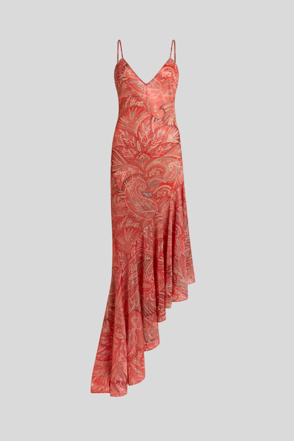 Red Asymmetric Paisley Slip Dress