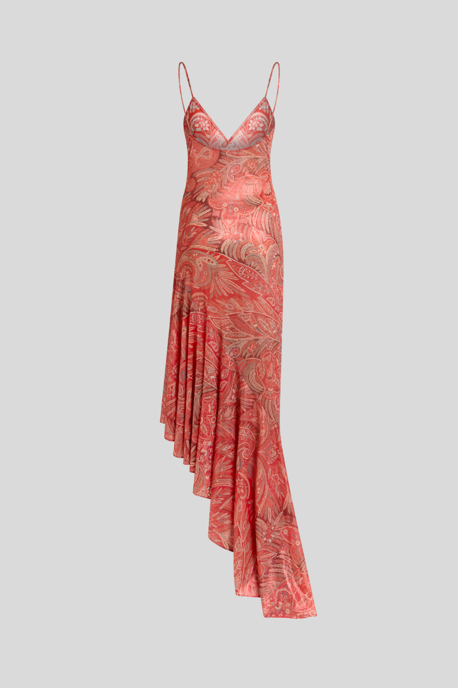 Red Asymmetric Paisley Slip Dress