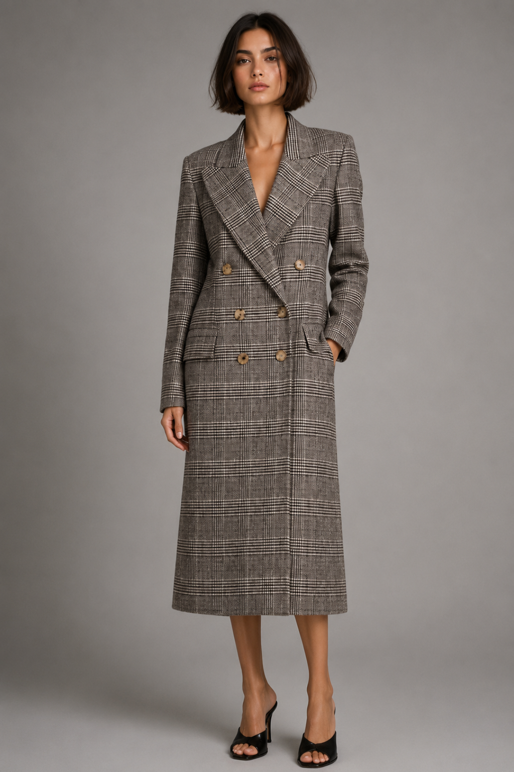 Checked Double-Breasted Coat