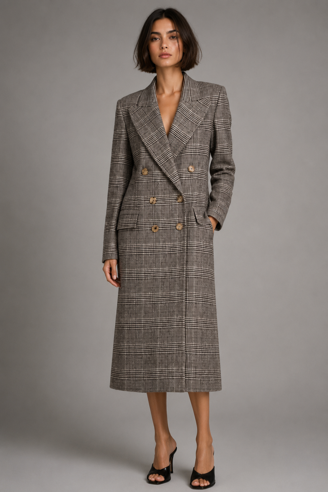 Checked Double-Breasted Coat