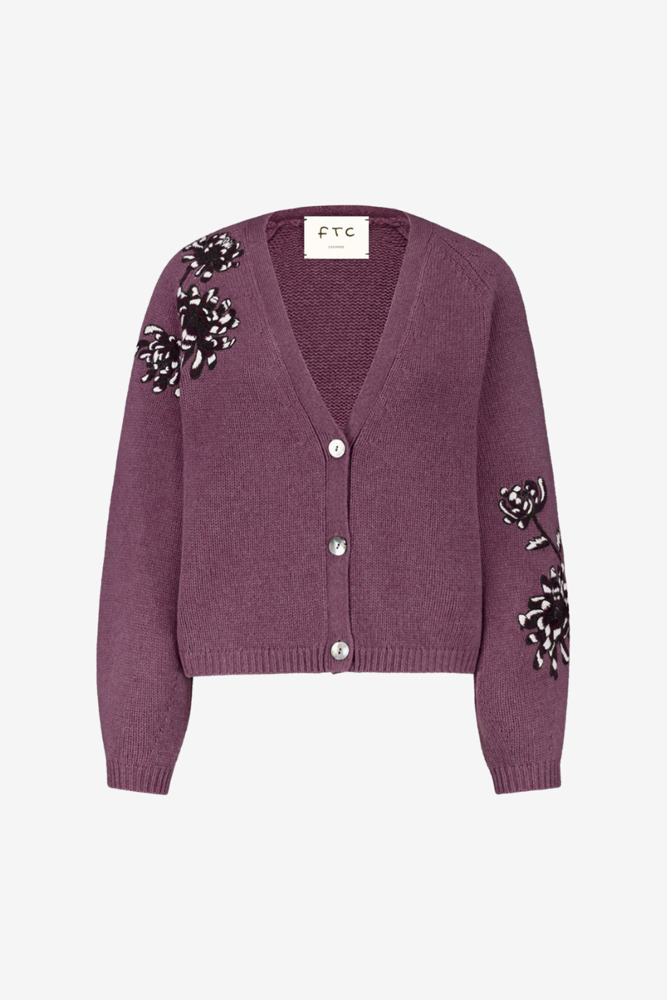 Floral Motif Cashmere Cardigan