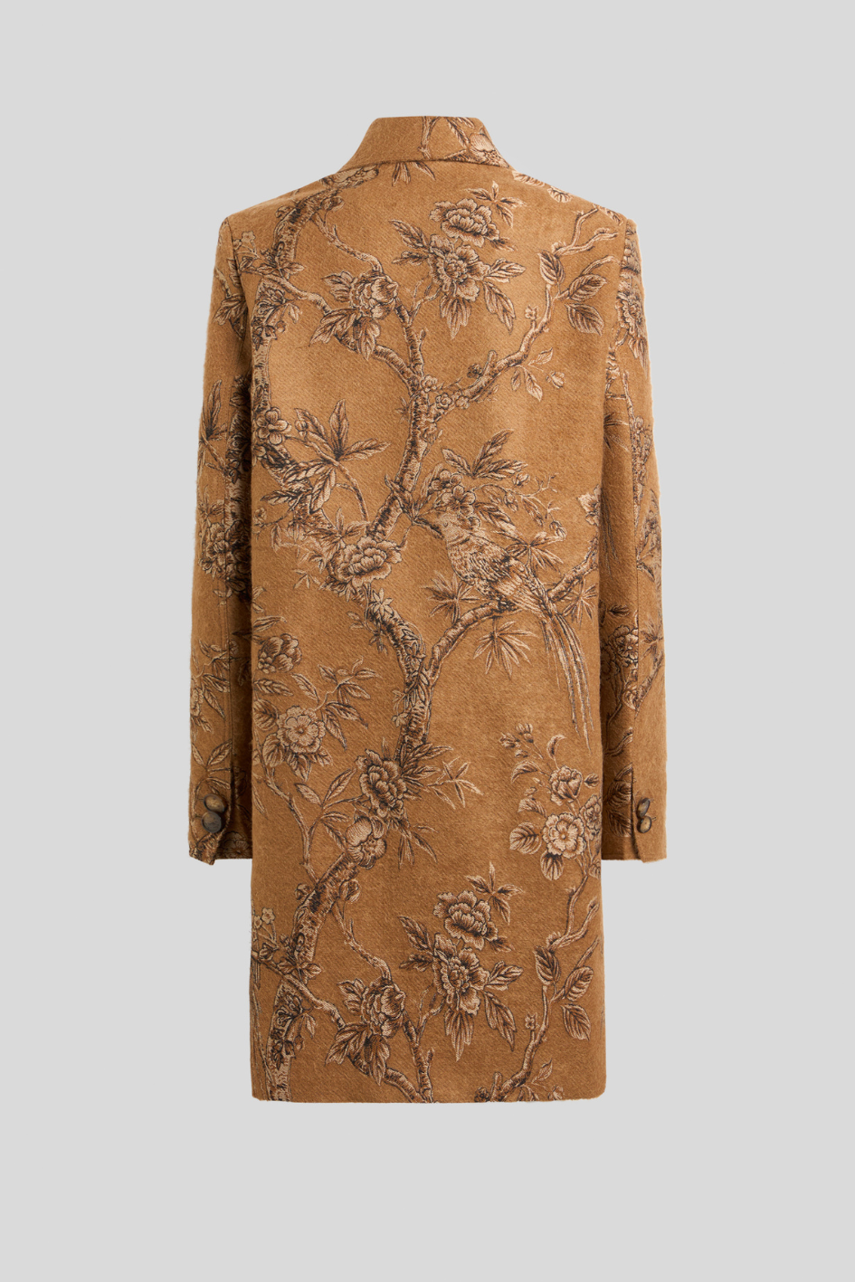 Camel Floral Bird Embroidered Wool Coat