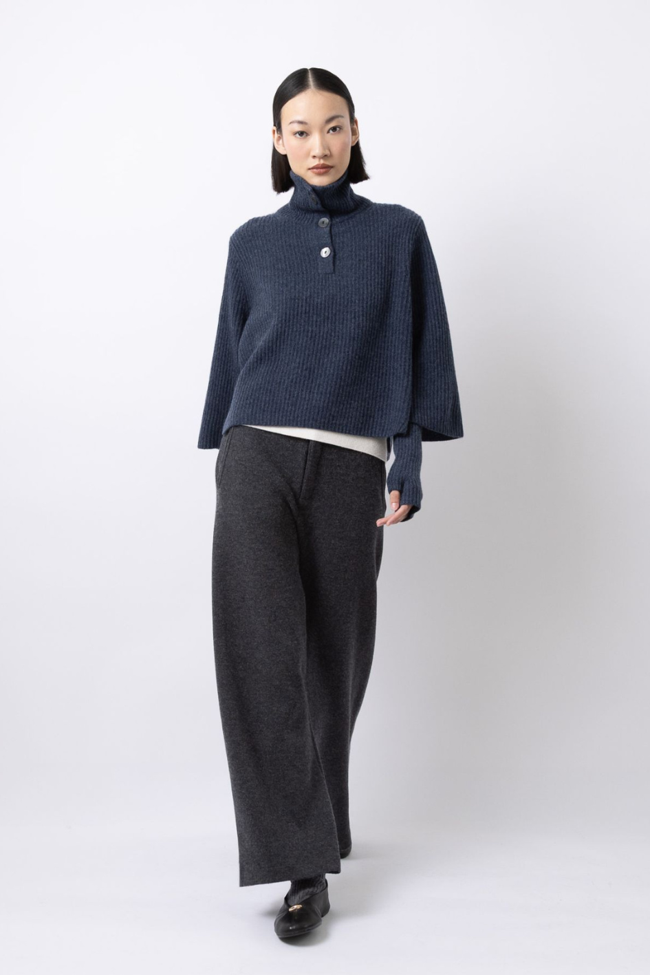 Buttoned Poncho Sweater