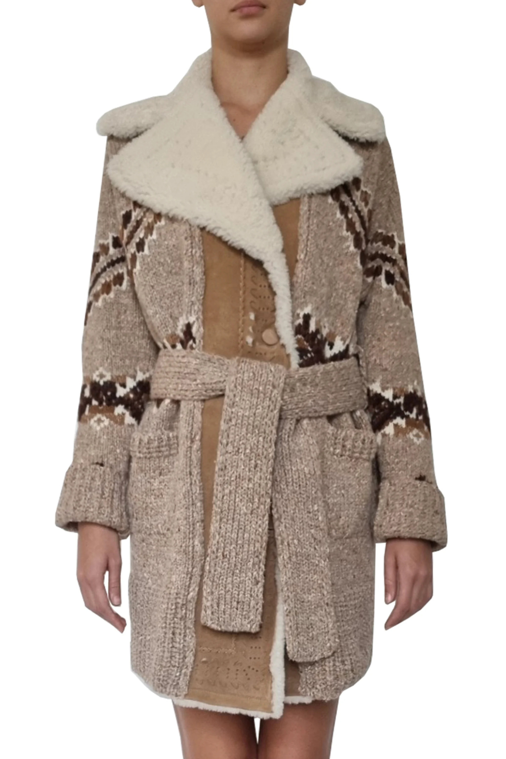 Nordic Knit Coat with Shearling Collar