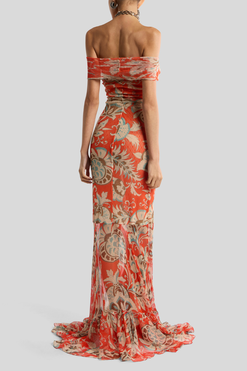 Off-Shoulder Printed Maxi Dress