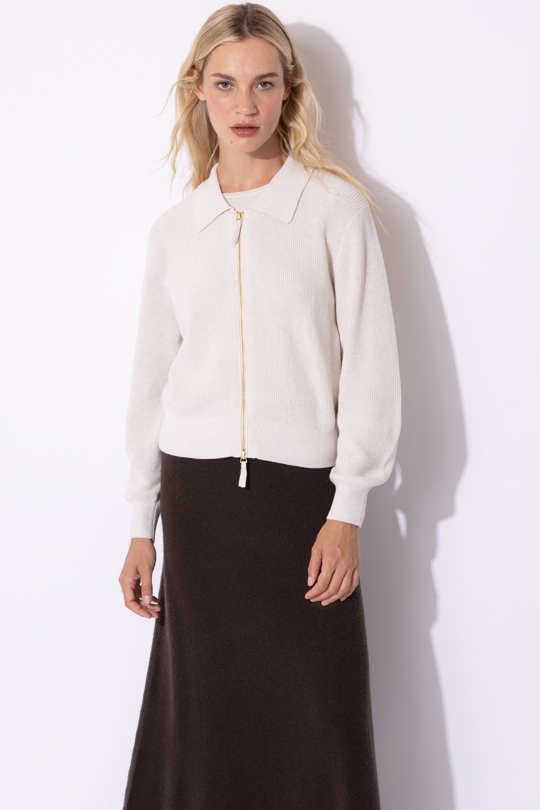 Zip-Front Knit Jacket with Collar