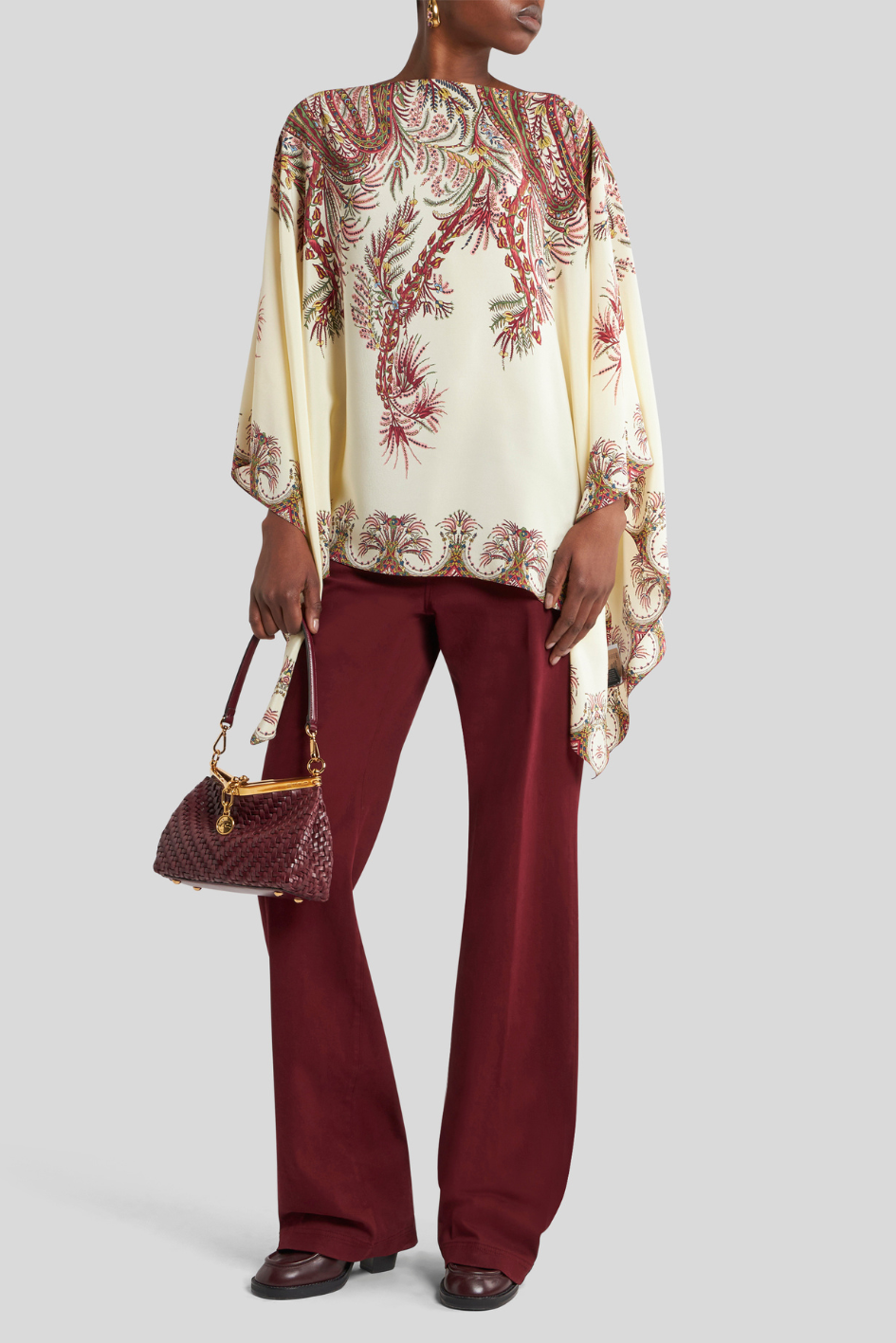 Poncho Blouse with Paisley Border Print