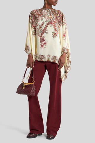 Poncho Blouse with Paisley Border Print
