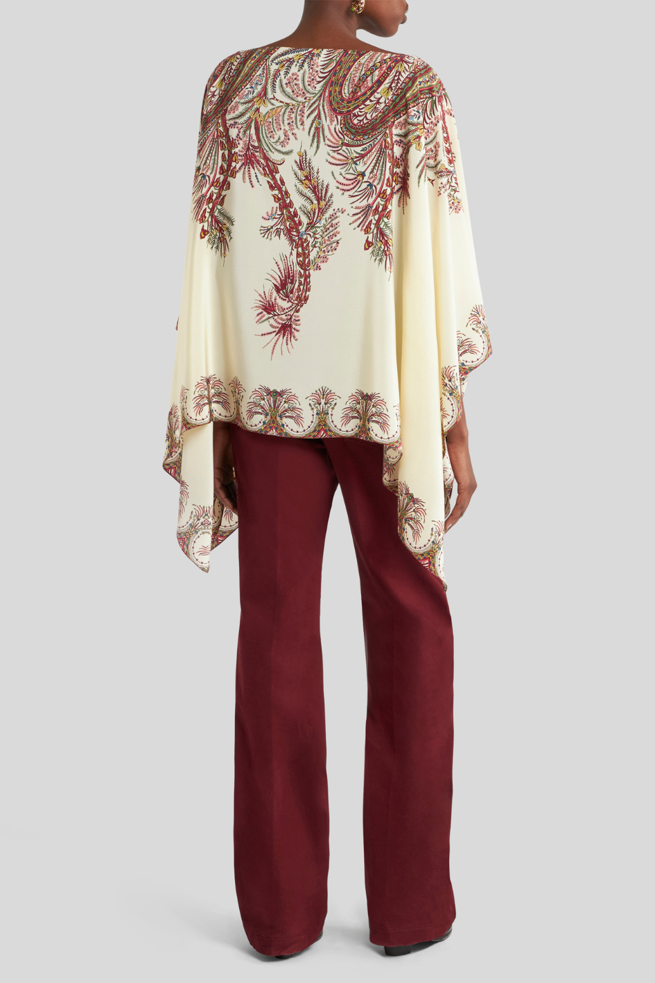 Poncho Blouse with Paisley Border Print