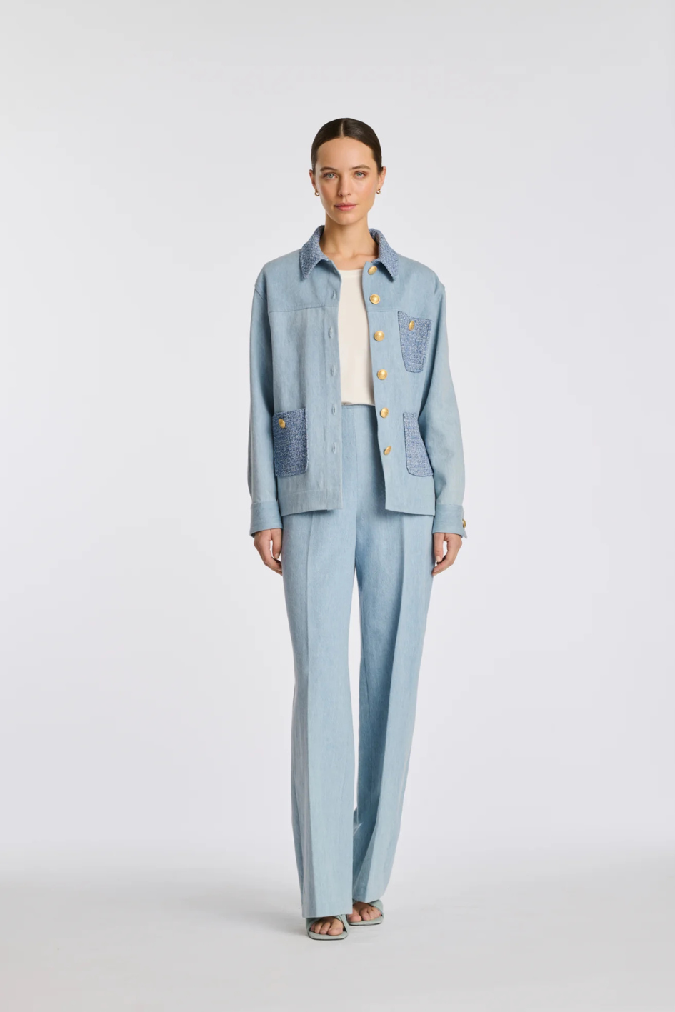 Tweed and denim overshirt