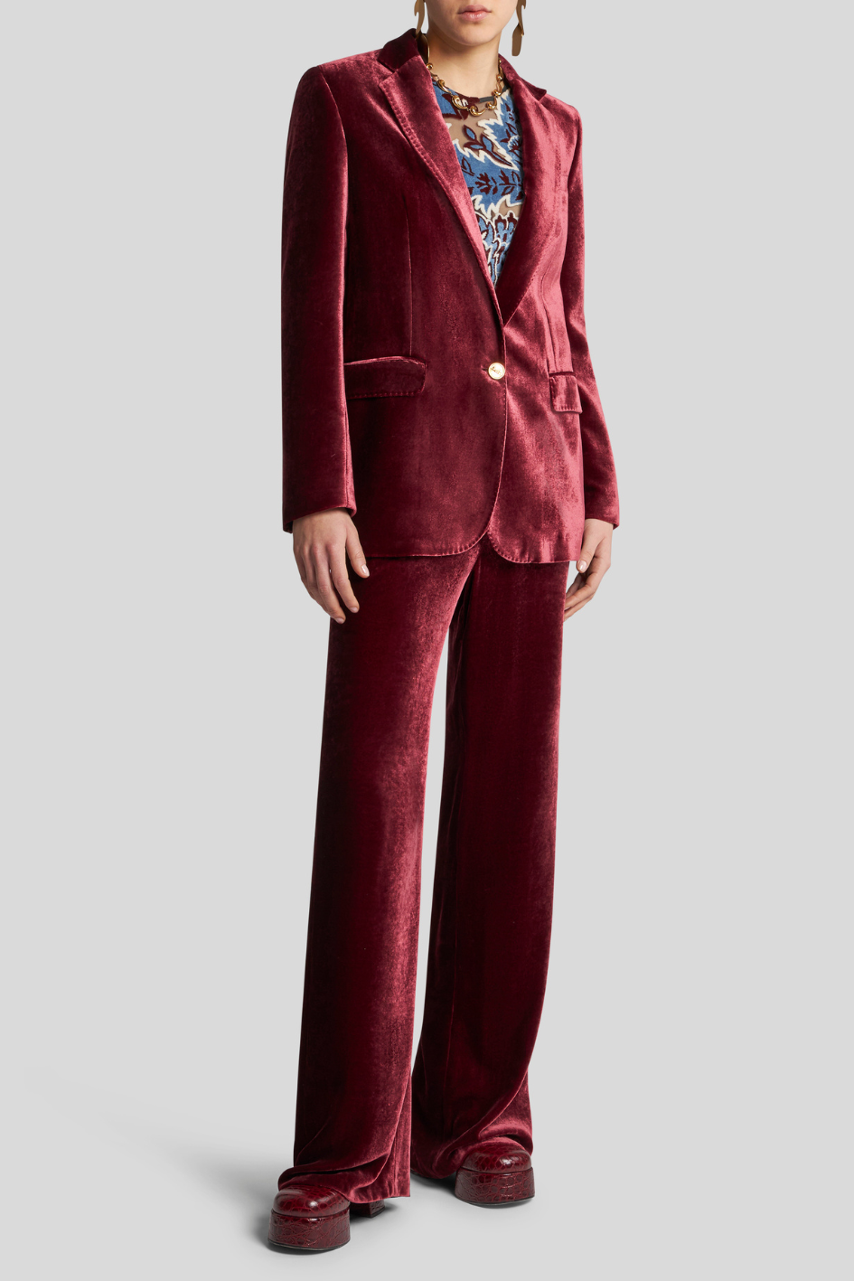 Burgundy Velvet Tailored Blazer