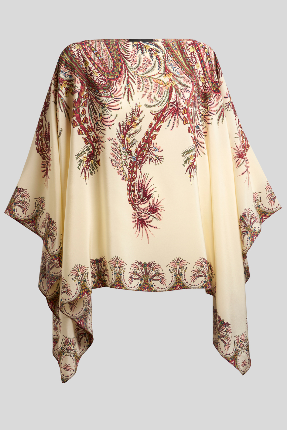 Poncho Blouse with Paisley Border Print