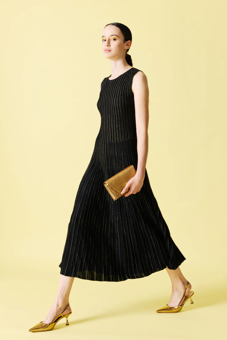 Knit Dress with gold Lurex Stripes