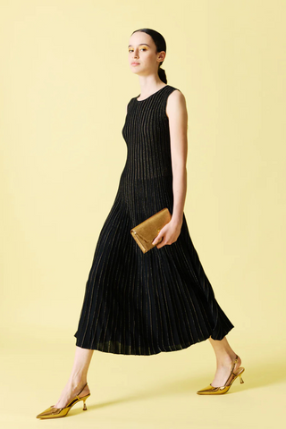 Knit Dress with gold Lurex Stripes