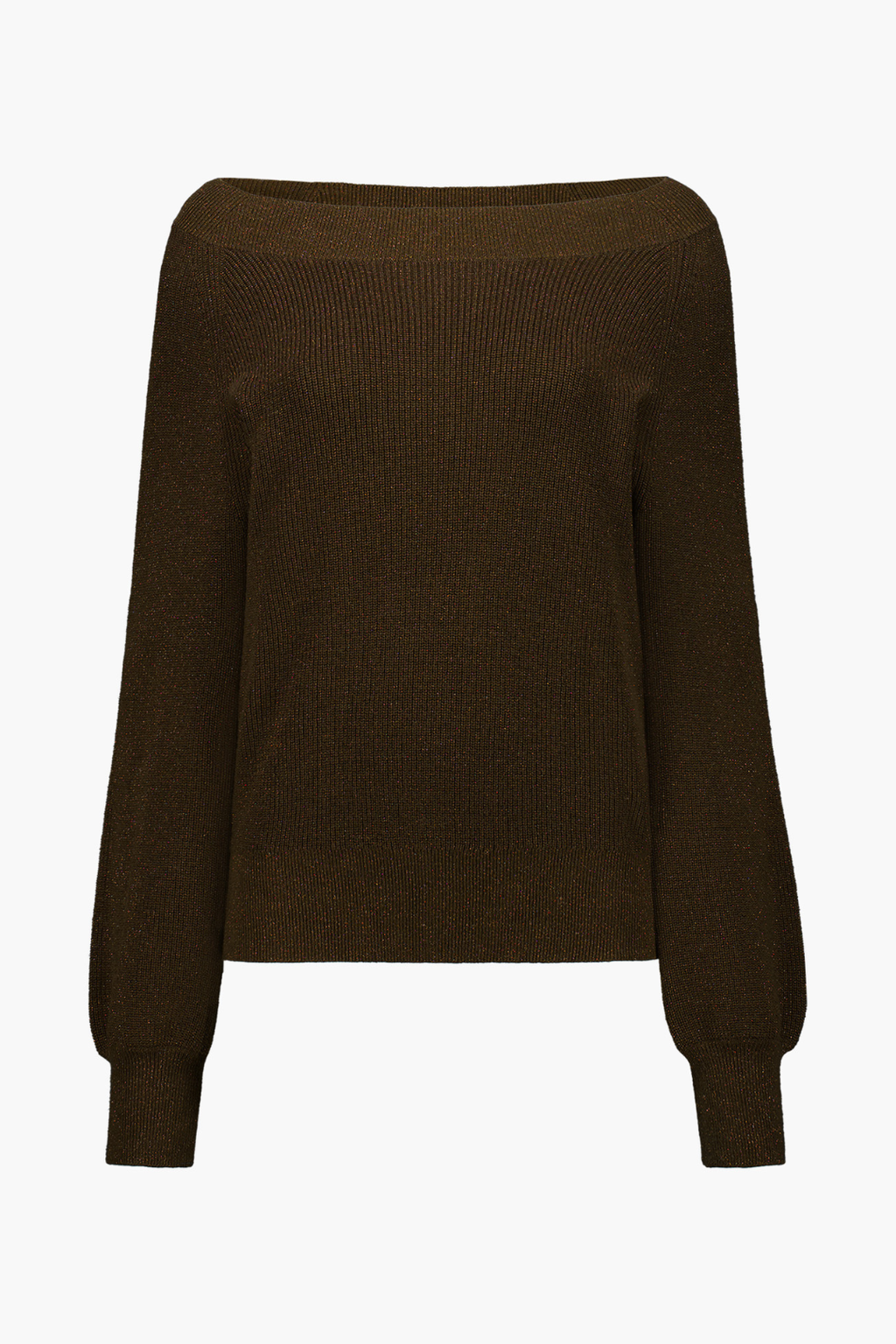 Boat-Neck Knit Sweater with Ribbed Cuffs