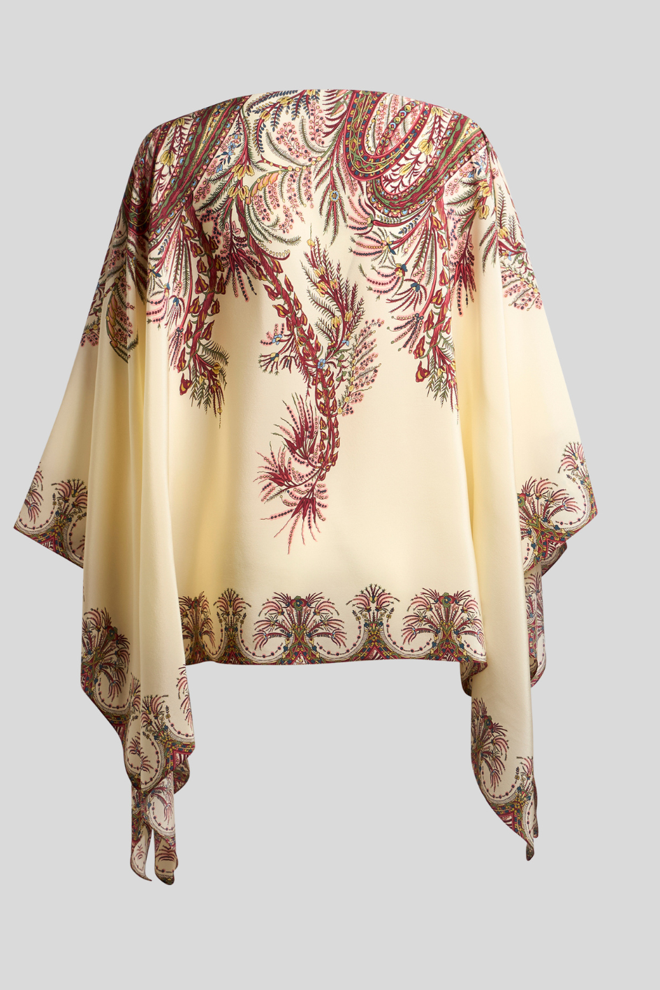 Poncho Blouse with Paisley Border Print