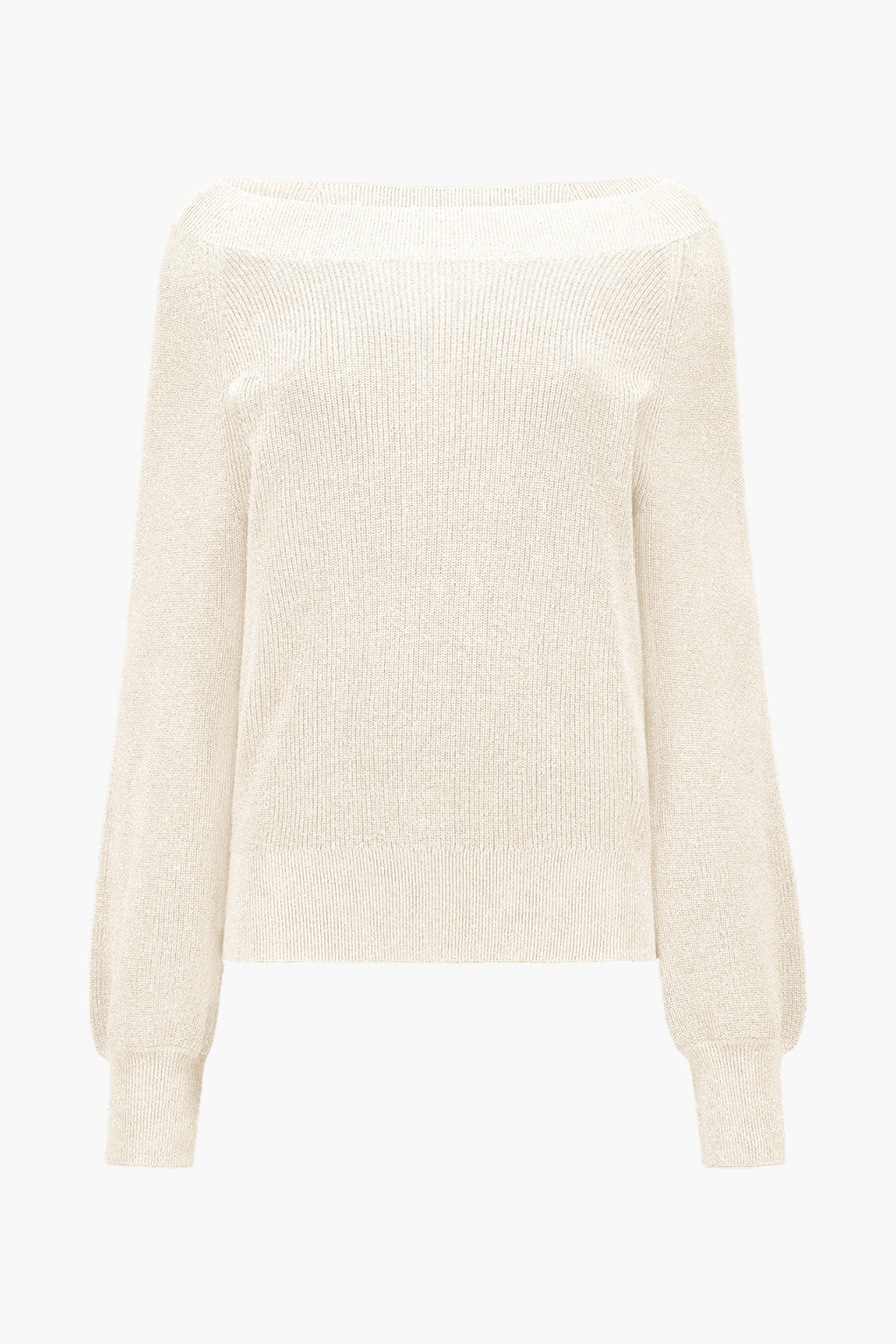 Boat-Neck Knit Sweater with Ribbed Cuffs