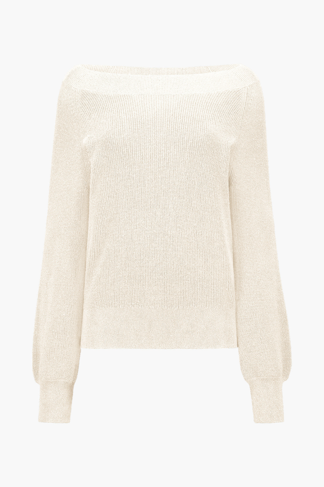 Boat-Neck Knit Sweater with Ribbed Cuffs