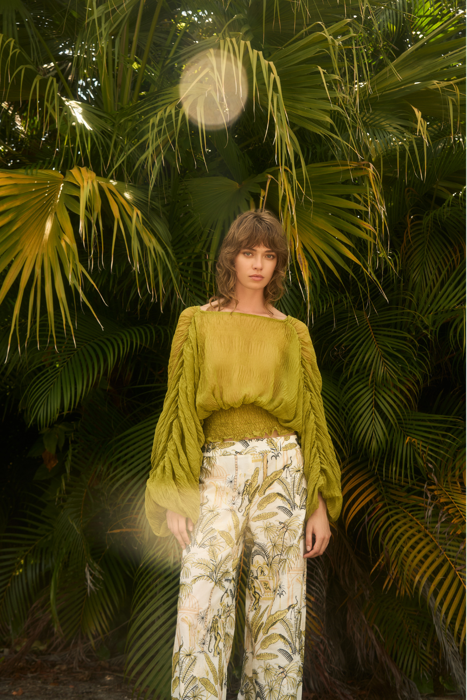 Rosanne Pants with Palm Print