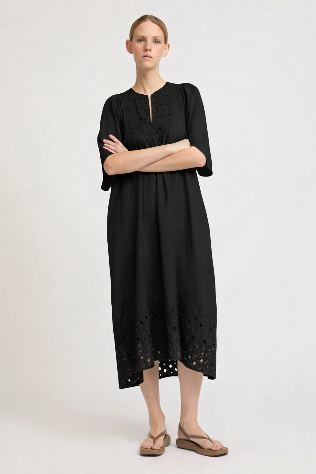 Midi Linen Dress with Laces