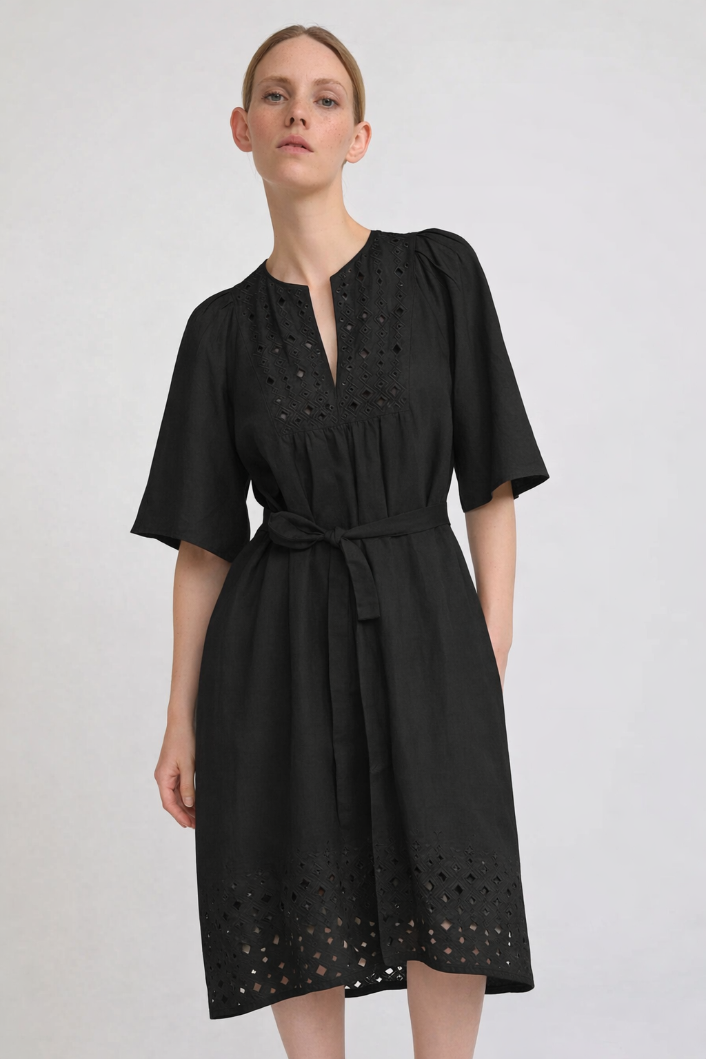 Midi Linen Dress with Laces
