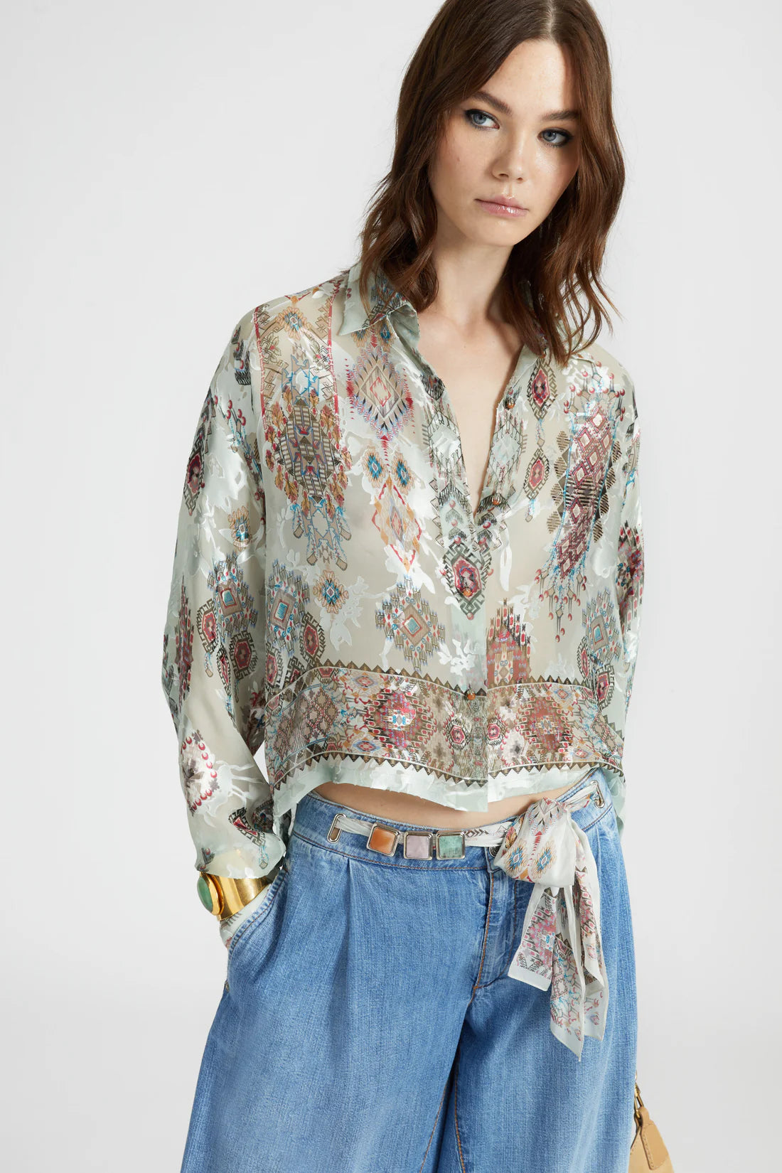 Cropped Boho-Print Blouse