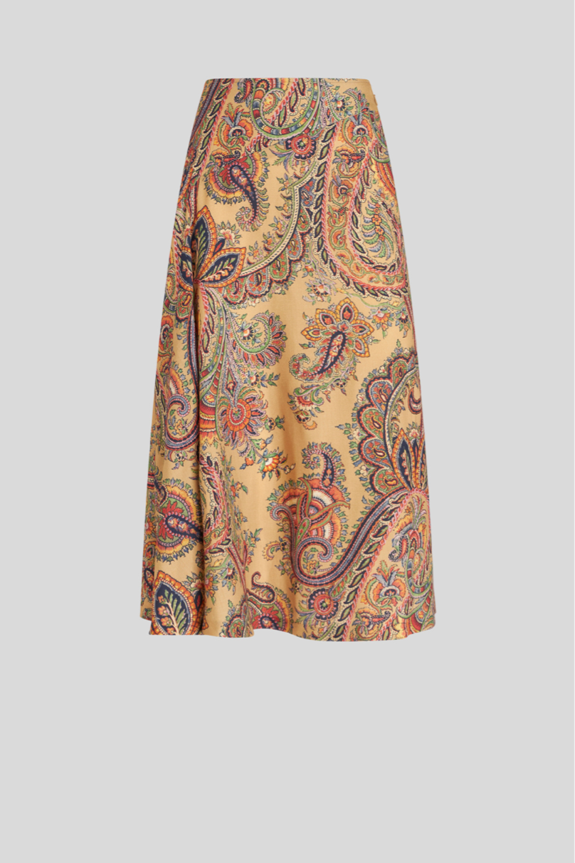 Midi Skirt with Paisley Pattern Beige