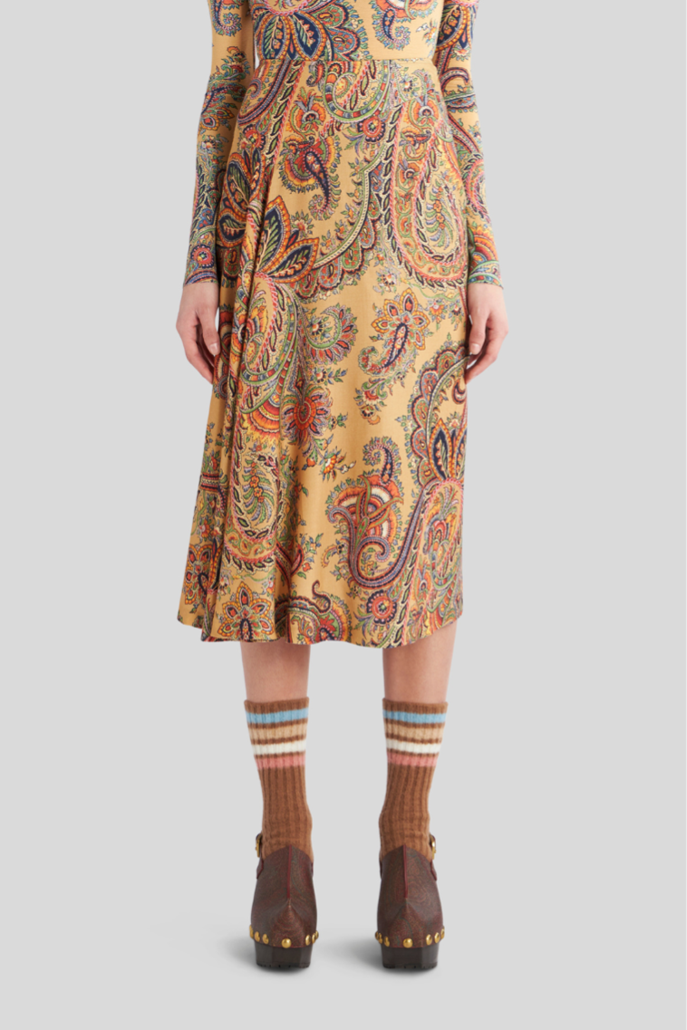 Midi Skirt with Paisley Pattern Beige