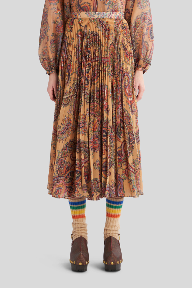Pleated Georgette Midi Skirt