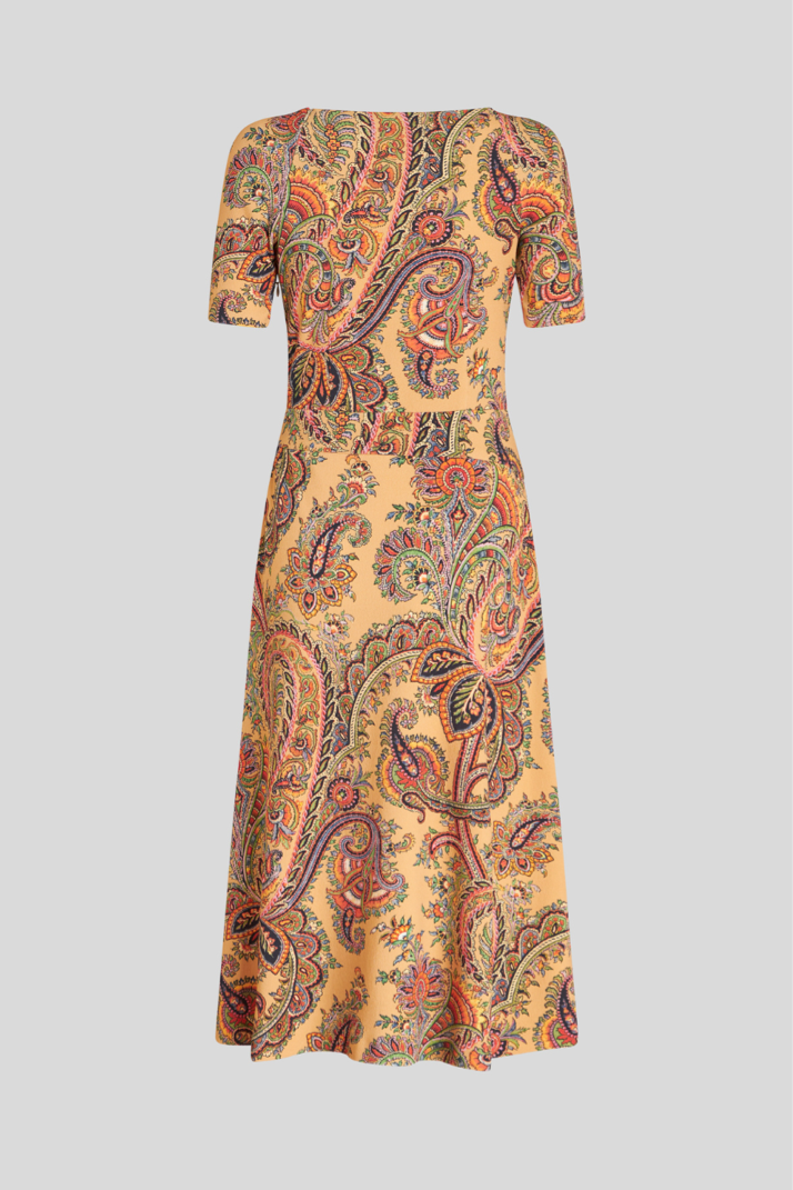 Beige Midi Dress with Paisley Pattern