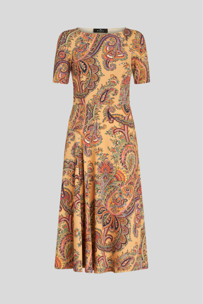 Beige Midi Dress with Paisley Pattern