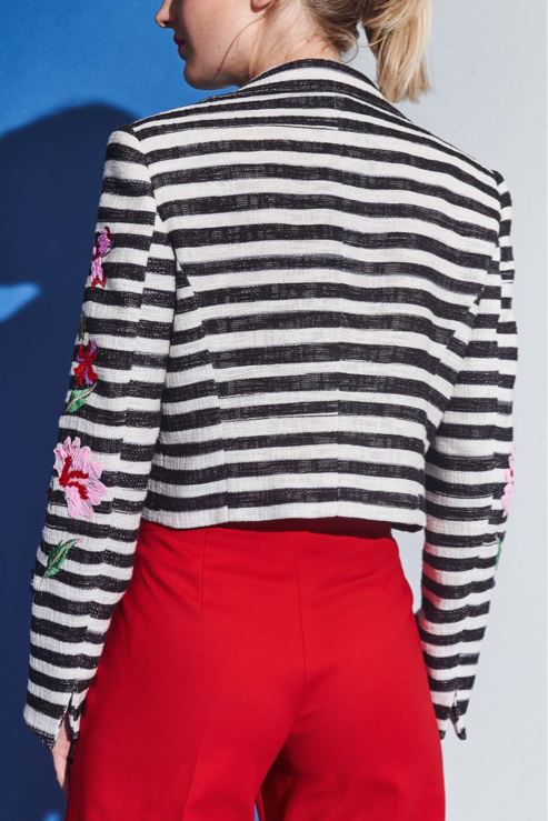 Cropped Striped Jacket with Embroidery