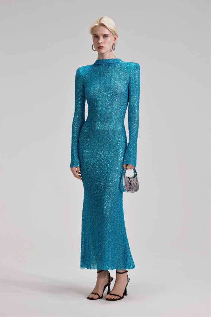 Blue Beaded Maxi Dress