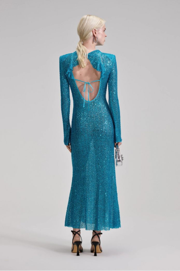 Blue Beaded Maxi Dress