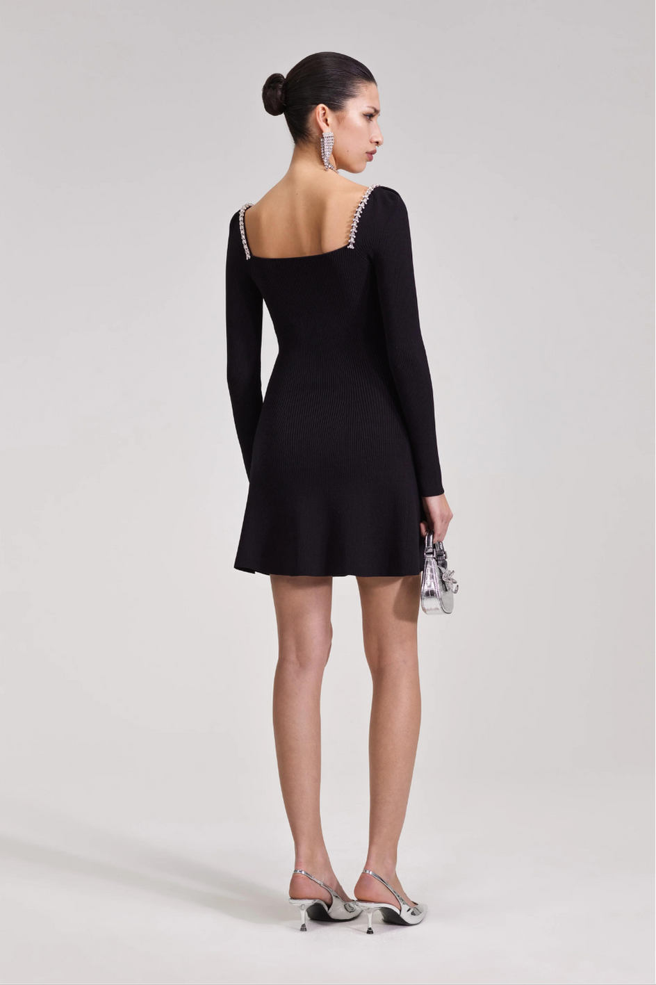 Black Knit Diamante Mini Dress