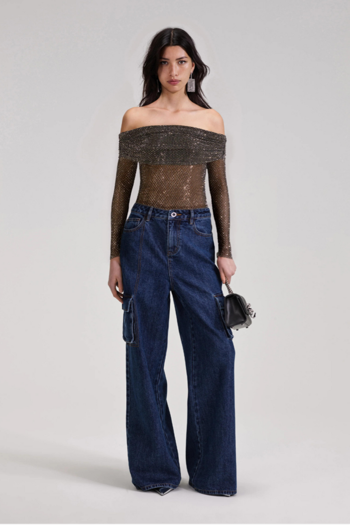 Black Rhinestone Fishnet Top