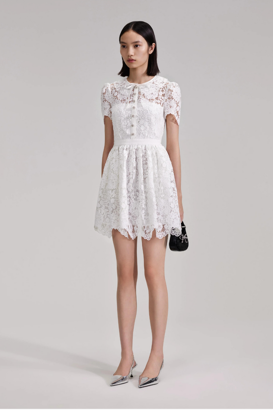 White Cord Lace Collar Mini Dress