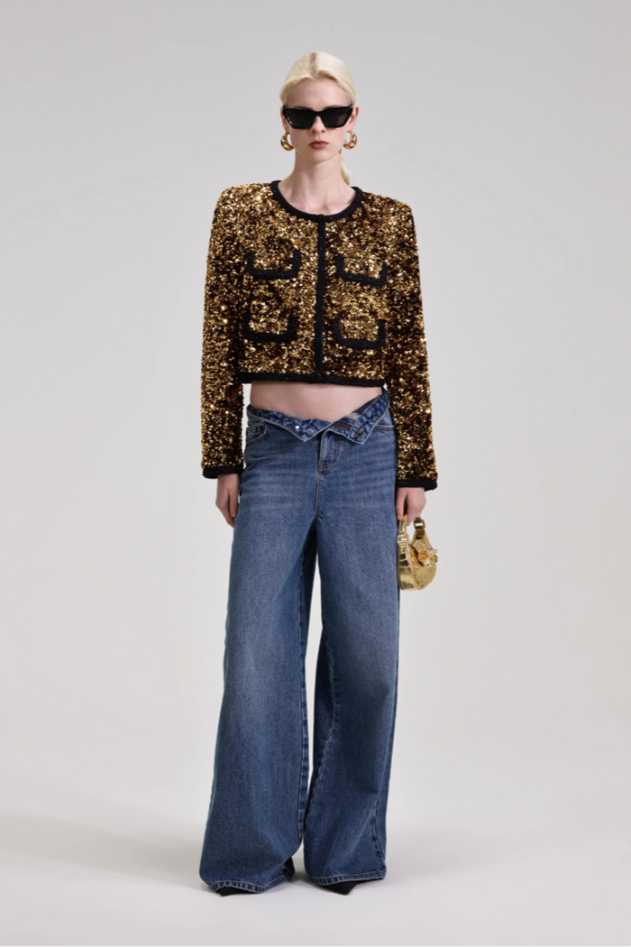 Gold Sequin Cropped Jacket